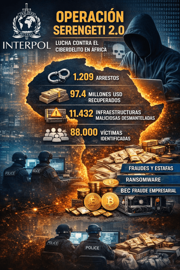 Desmantelamiento de redes masivas de ciberdelitos y fraudes en África: Operación Serengeti 2.0